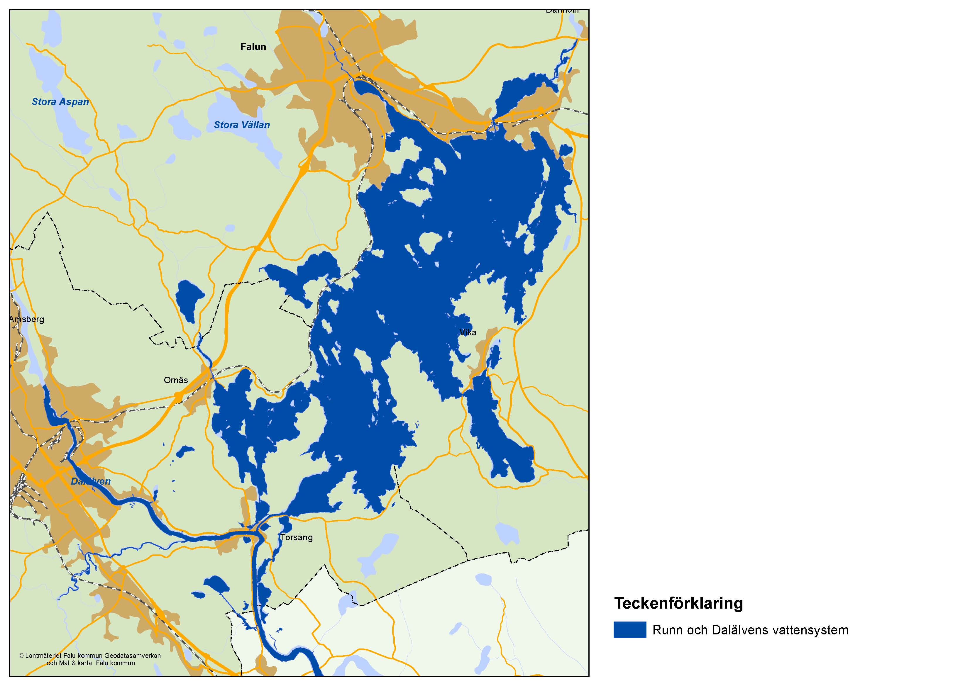 Kartbild över Runn och dalälvens vattensystem