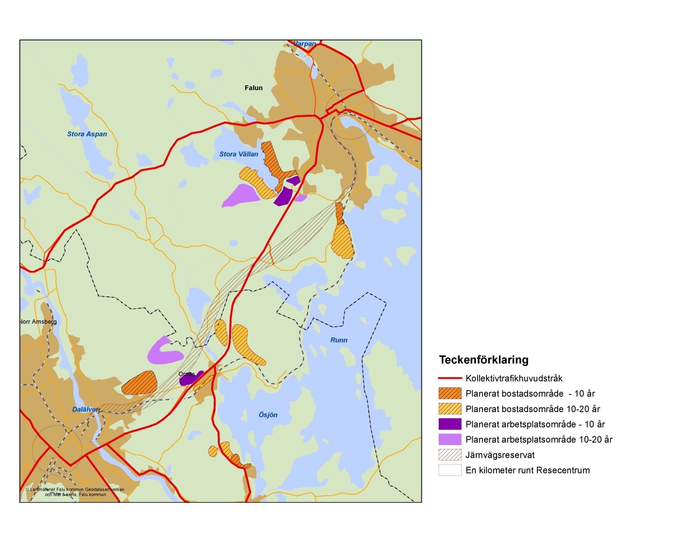 Karta över bebyggelsestrategi visar på städernas utbredning mot varandra