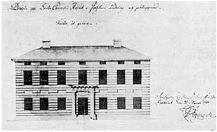 Exempel på stilbyggnad – gamla landskansliet påÅsgatan. Ritningen upprättad av C.F. Adelcrantz 1786.